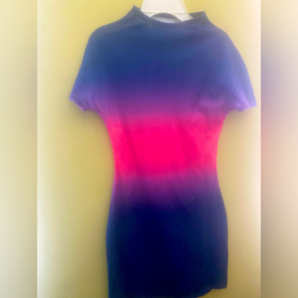OMBRE BLUE & PINK & PURPLE BODYCON DRESS. SHORT DRESS WITH BLUE AND PINK